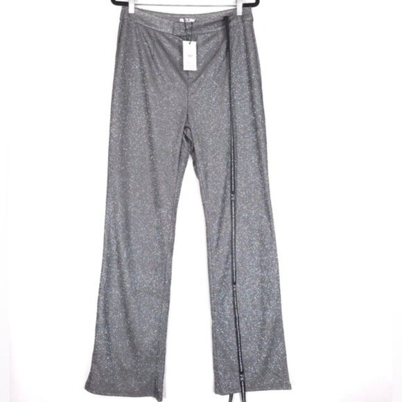 NWT SLA THE LABEL Grey Santorini Trousers Sparkly Metallic Women’s Size LARGE